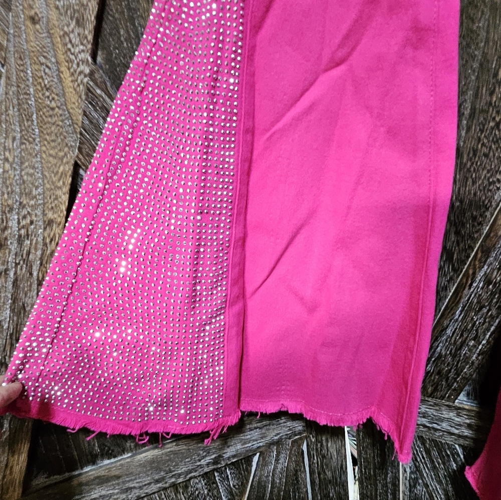 NEW LUCKY AND BLESSED Pink Rhinestone Side Panel Flare Jeans (Tummy Control) - Picture 6 of 7